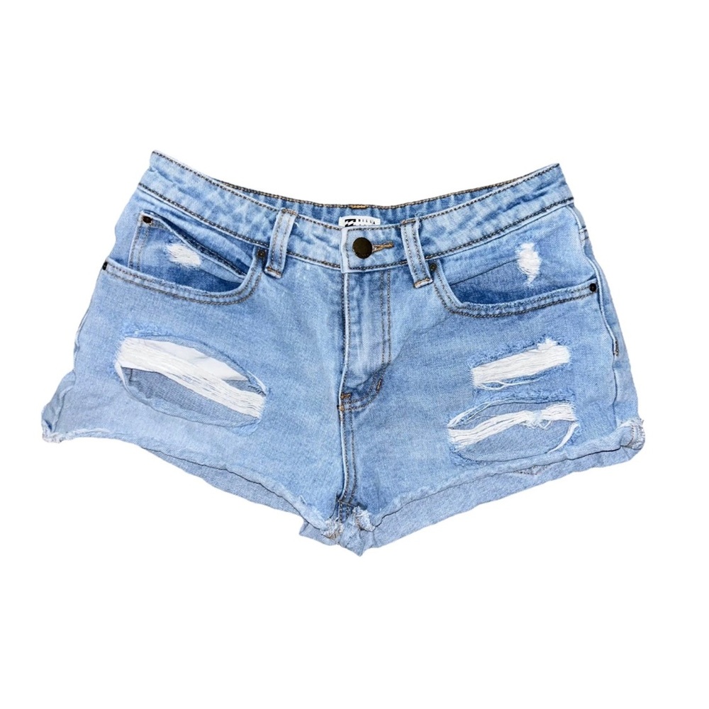 Billabong Women's 27 Light Wash Distressed Denim Shorts Cut Off Beachy Boho